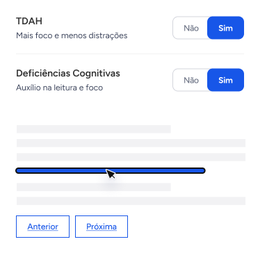 Recursos ativados para o perfil de navegação neurodivergente